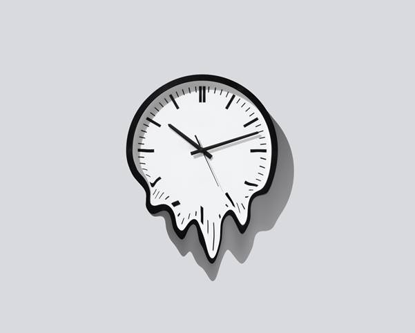 Schmelzende Wanduhr vor grauem Hintergrund